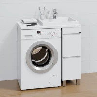 Тумба под раковину Санта Марс 700400 29 см, напольная, над стиральной машиной, белый глянец/светлый дуб