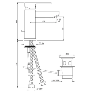 Изображение товара смеситель для раковины с донным клапаном jaquar kubix-f kub-chr-35052fb
