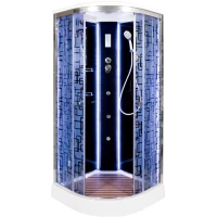 Душевая кабина 90x90x220 см Deto BM1590LED+GMBLACK матовое с прозрачным узором