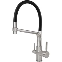 Смеситель для кухни Viko V-5605 с подключением к фильтру, гибким изливом, нержавеющая сталь/черный