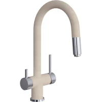 Смеситель для кухни Florentina Маэстро 337.03Н.2123.104 с подключением к фильтру, выдвижным изливом, нержавеющая сталь/бежевый