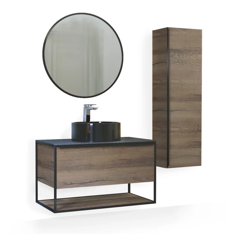 Комплект мебели древесный аттик/черный 90 см Jorno Steal Ste.01.90/P/Da + 0025403 + Ste.02.77/B