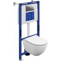 Комплект инсталляция с унитазом Cersanit Aqua Prime P 50 Accento Circle A69319 с кнопкой смыва, хром + унитаз подвесной Cersanit Brasko Smart безободковый, с сиденьем микролифт, белый