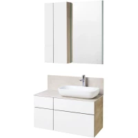 Комплект мебели дуб эндгрейн/белый матовый 100 см Акватон Мишель 1A244101MIX40 + 1A253303MIX40 + 1AX169WBXX000 + 1A253902MIX40 + 1A244203MIX40