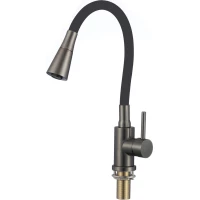 Смеситель для кухни Savol S-3002QM-01 с гибким изливом, графит/черный