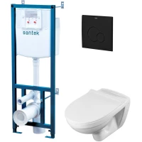 Комплект инсталляция с унитазом Santek 1WH501775 с кнопкой смыва, черный матовый + унитаз подвесной Santek Бореаль с сиденьем микролифт, белый