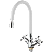 Смеситель для кухни D-Lin D153810-3 с гибким изливом, хром/белый