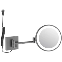 Зеркало косметическое Timo Luiro 18474/18 с 5x увеличением, настенное, с подсветкой, выключателем, вороненая сталь