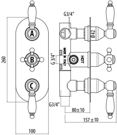 Термостатический смеситель для ванны Gattoni Termostatici TS994/12DOoro