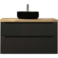 Тумба с раковиной серый матовый 100 см со столешницей бук светлый Jorno Wood Wood.01.100/P/GR + Wood.06.100/LW + 0008691