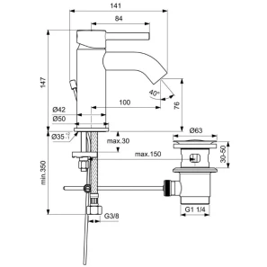 Изображение товара смеситель для раковины с донным клапаном ideal standard kolva bc666u4