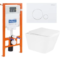 Комплект инсталляция с унитазом BelBagno Sfera BB3103CHR/SC/BB002-80/BB014-SR-BIANCO с кнопкой смыва, белый + унитаз подвесной BelBagno Due безободковый, с сиденьем микролифт, белый
