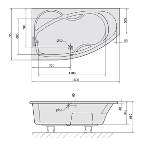 Изображение товара акриловая ванна 160x95 см l alpen mamba 27111