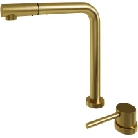 Смеситель для кухни Emar ЕС - 7027 PVD Golden с выдвижным изливом, золотой