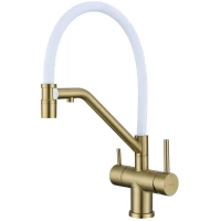 Смеситель для кухни Splenka S70.62.03 с подключением к фильтру, гибким изливом, золотой матовый