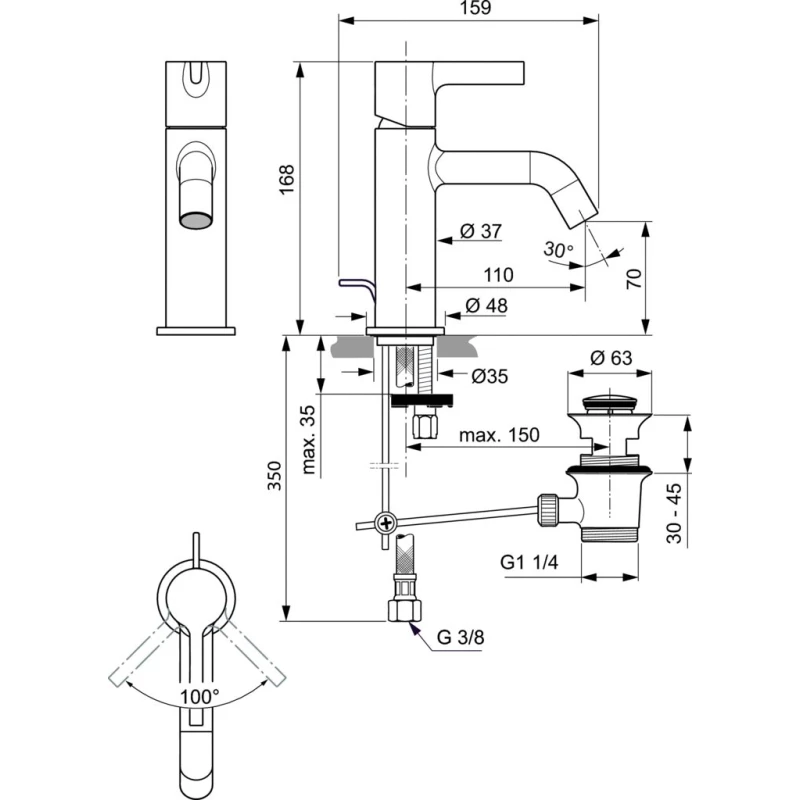 Смеситель для раковины с донным клапаном Ideal Standard Joy BC775A2
