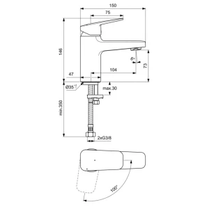 Изображение товара смеситель для раковины без донного клапана coolstart ideal standard ceraplan bd211aa