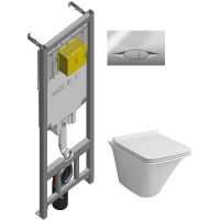 Комплект инсталляция с унитазом Jacob Delafon E21822-CP с кнопкой смыва, хром + унитаз подвесной Grossman GR-4413S безободковый, с сиденьем микролифт, белый
