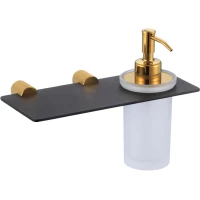 Дозатор для жидкого мыла с полочкой Savol S-002131HB настенный, золотой/черный матовый