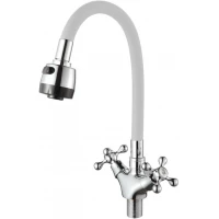 Смеситель для кухни D-Lin D153810-3T с гибким изливом, хром/белый