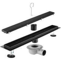 Душевой трап (лоток) Savol S-DL01H-40 40 см, с решеткой, 2 в 1 под плитку, черный матовый