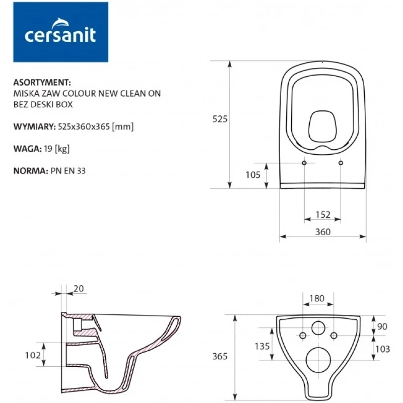 Унитаз подвесной Cersanit Colour MZ-COLOUR-COn-DL-w безободковый, с сиденьем микролифт, белый