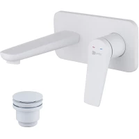 Смеситель для раковины Lemark Bronx LM3726MW встраиваемый, с донным клапаном, белый матовый