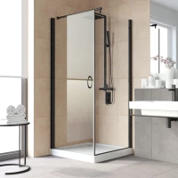 Душевой уголок Vegas Glass EP-Fis LUX 90*80 02M Moru L 90x80 см L, профиль черный матовый, стекло рифленое