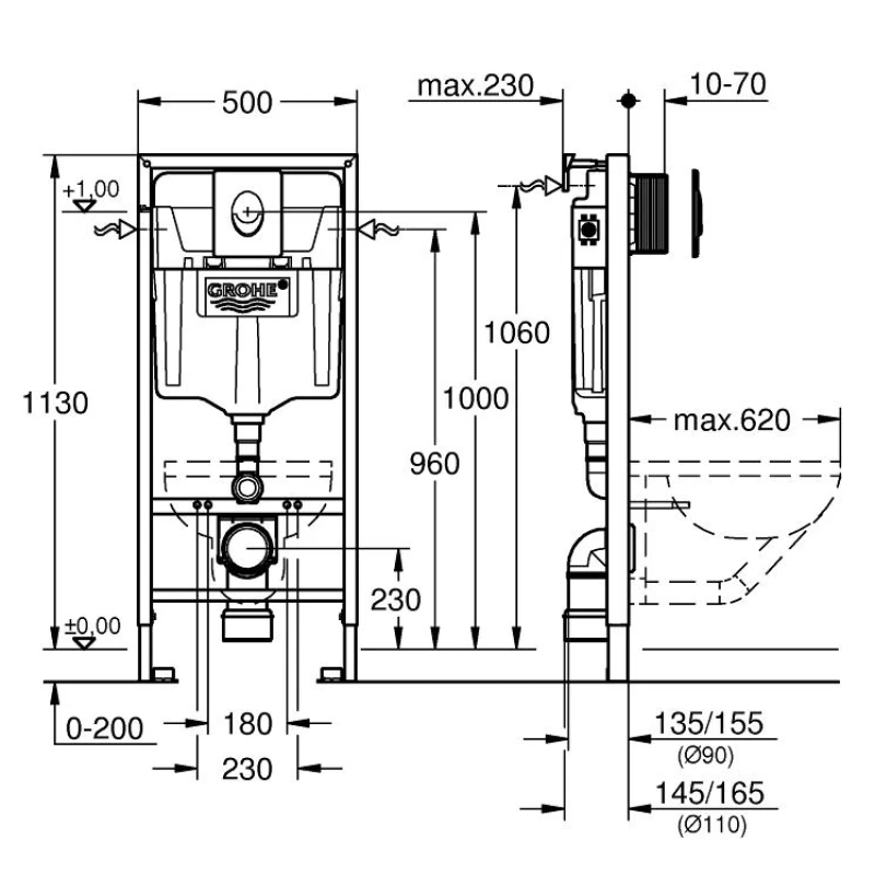 Комплект подвесной унитаз MEER MR-2101 + система инсталляции Grohe 38721001