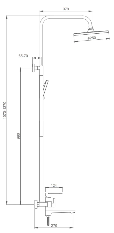 Душевая система Splenka S222.24.09 250 мм, со смесителем, графит матовый - фото 2