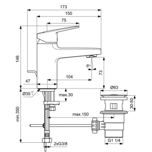 Изображение товара смеситель для раковины с донным клапаном ideal standard ceraplan bd212aa