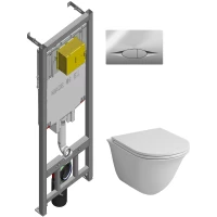 Комплект инсталляция с унитазом Jacob Delafon E21822-CP с кнопкой смыва, хром + унитаз подвесной Grossman GR-4412MS безободковый, с сиденьем микролифт, белый матовый