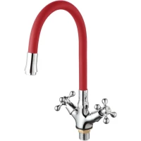 Смеситель для кухни D-Lin D153810-4 с гибким изливом, хром/красный