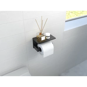 Изображение товара держатель туалетной бумаги timo petruma 15243/03 с полкой для телефона, черный матовый