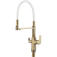 Смеситель для кухни Savol S-L1809C-02 с подключением к фильтру, гибким изливом, бронза/белый