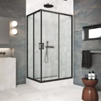 Душевой уголок Vegas Glass ZA-F Protec 95*85 02M 02 95x85 см, профиль черный матовый, стекло шиншилла