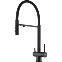 Смеситель для кухни Fmark FS1262-H01 с подключением к фильтру, гибким изливом, черный матовый