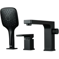 Смеситель на борт ванны Gappo G1117-6 с душевым гарнитуром, черный матовый  