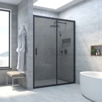 Душевая дверь Vegas Glass ZP Novo h2000 155 02M 07 155 см, профиль черный матовый, стекло графитовое