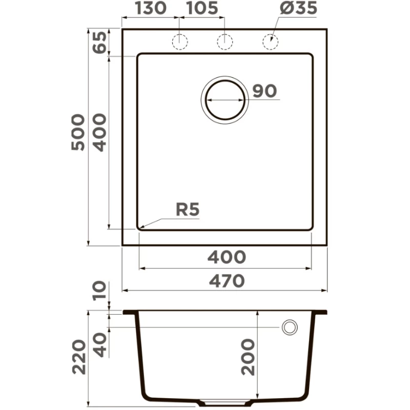 Кухонная мойка Artceramic Omoikiri Bosen 47A-GB графит 4993815