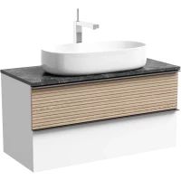 Тумба с раковиной Sancos Delta DL100W + TT100A1X + CN5022 100 см, подвесная, со столешницей, светлый дуб/белый матовый