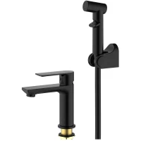 Смеситель для раковины Splenka S05.12.06 с гигиеническим душем, черный матовый