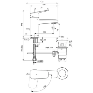 Изображение товара смеситель для раковины с донным клапаном coolstart ideal standard ceraplan bd213aa
