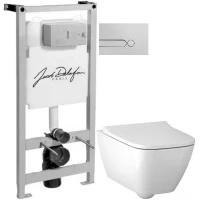 Комплект подвесной унитаз Geberit Smyle Square 500.683.00.2 + система инсталляции Jacob Delafon E5504-NF + E4326-CP