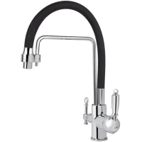 Смеситель для кухни Viko V-5610 с подключением к фильтру, гибким изливом, хром/черный