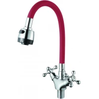 Смеситель для кухни D-Lin D153810-4T с гибким изливом, хром/красный