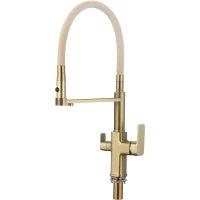 Смеситель для кухни Savol S-L1809C-12 с подключением к фильтру, гибким изливом, бронза/бежевый