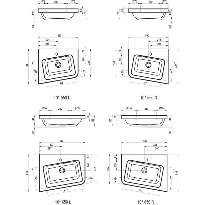 Раковина 65x53,5 см Ravak 10° 650 R XJIP1165000