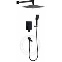 Душевой комплект Filarete Waterfall FL1010BL 300 мм, со смесителем, черный матовый