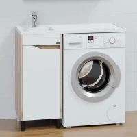 Тумба под раковину Санта Сатурн 700407 38 см, напольная, над стиральной машиной, белый глянец/дуб австрийский